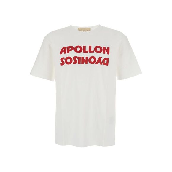 Valentino Men White Crewneck T-Shirt With Print On The Front In Cotton Man